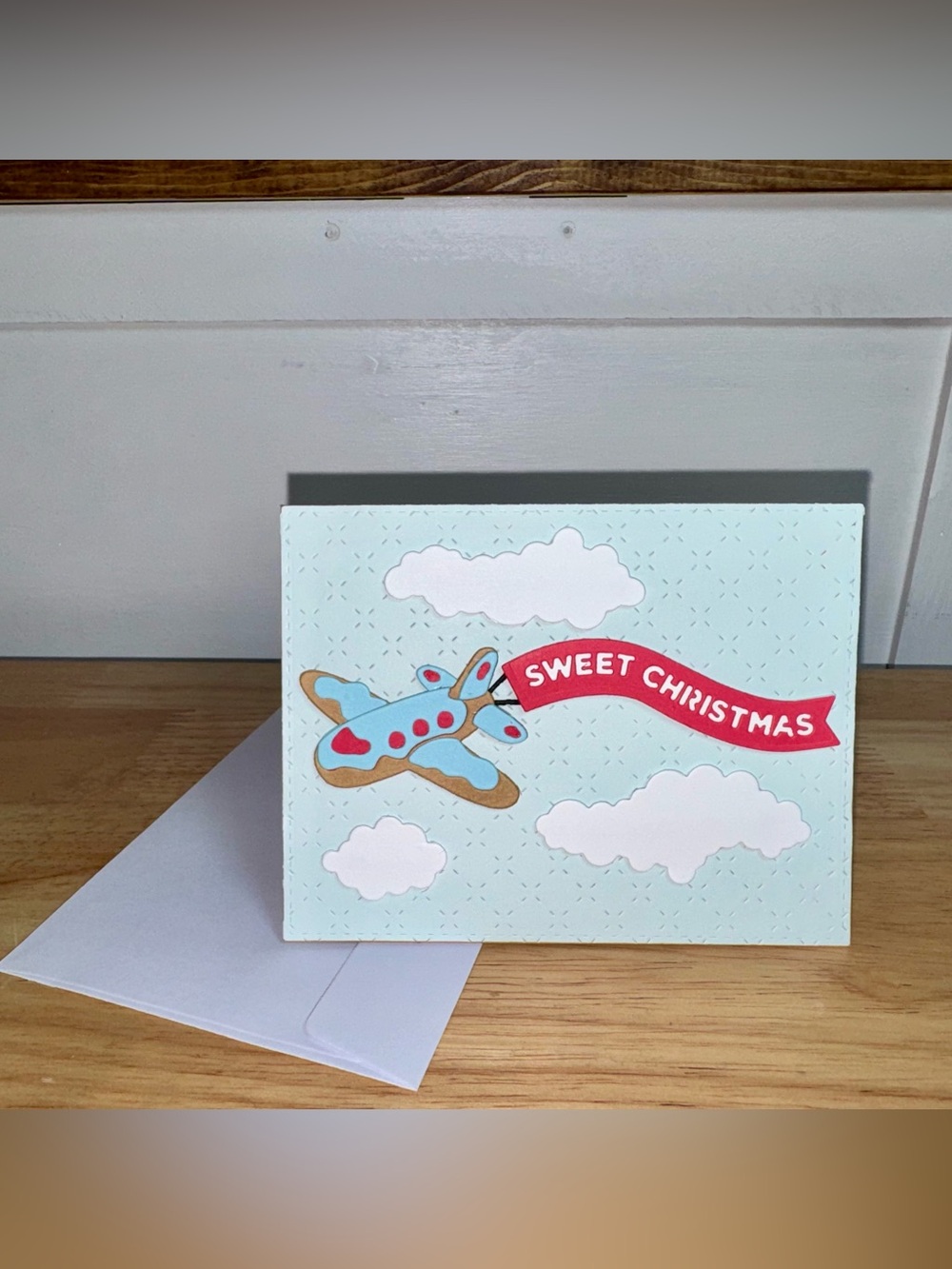Sweet Christmas Gingerbread Blue Airplane Card – Handmade Greeting Card